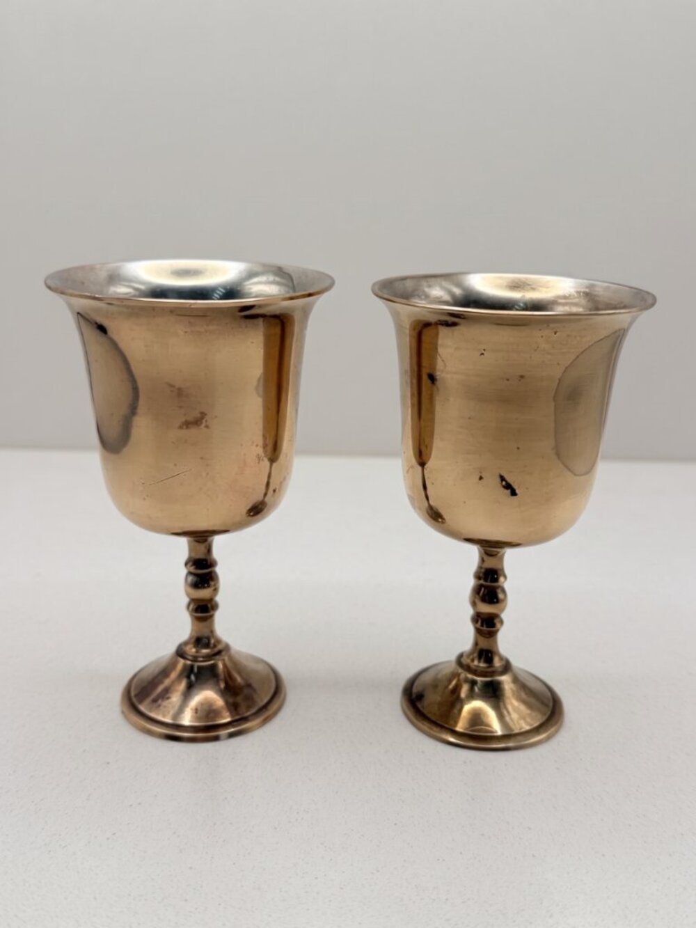 Vintage Silver Plate Over Brass Goblets Pair MCM India 5"
